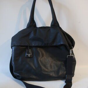 Authentic Women Prada Black Leather & Nylon Tote Bag W/Long Detachable Strap
